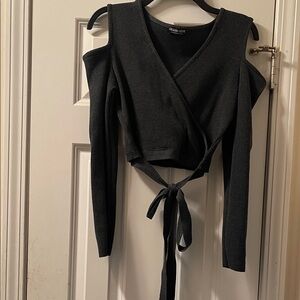 Fashion Nova Charcoal Ribbed Knit Top